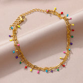 Gold color stainless steel anklet with imitation pearl chain for women, summer beach leg bracelet