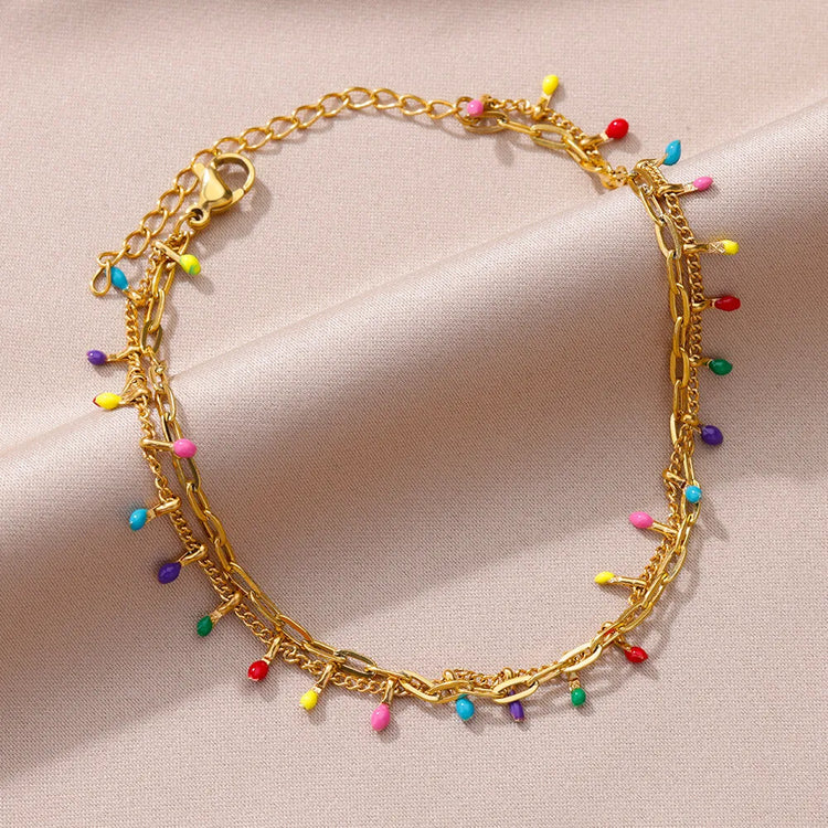 Gold color stainless steel anklet with imitation pearl chain for women, summer beach leg bracelet