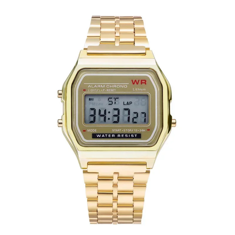 Steel strap LED digital watch for women and men with multifunction display and business sports wristwatch design