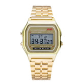 Steel strap LED digital watch for women and men with multifunction display and business sports wristwatch design