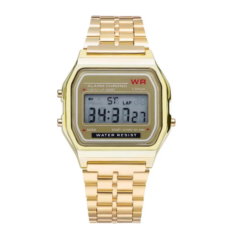 Steel strap LED digital watch for women and men with multifunction display and business sports wristwatch design