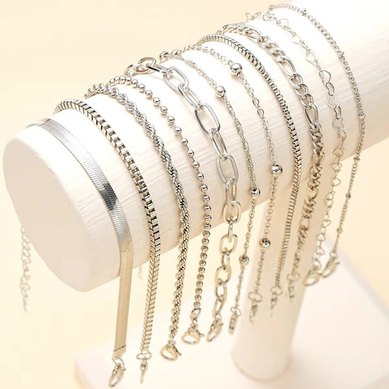 11-piece boho twisted flat snake chain anklet set for women with layered vintage barefoot beach ankle bracelets