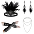 ABQR 1920s flapper accessory set in black with headband, earrings, gloves, and necklace for women