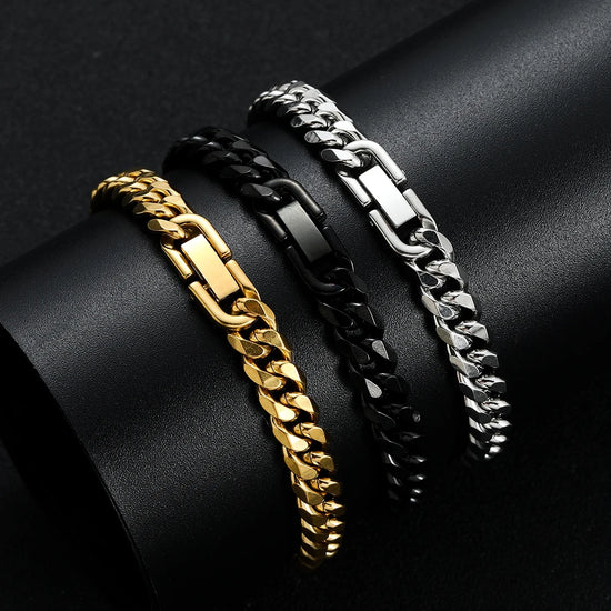 8MM Men’s Cuban Chain Bracelet – 316L Titanium Steel, Gold & Black Fashion Hip‑Hop Jewelry, Durable Party Gift for Men (18/20/22CM)