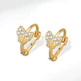 CZ butterfly stud earrings with claw-set stones and 18K gold plated copper alloy finish
