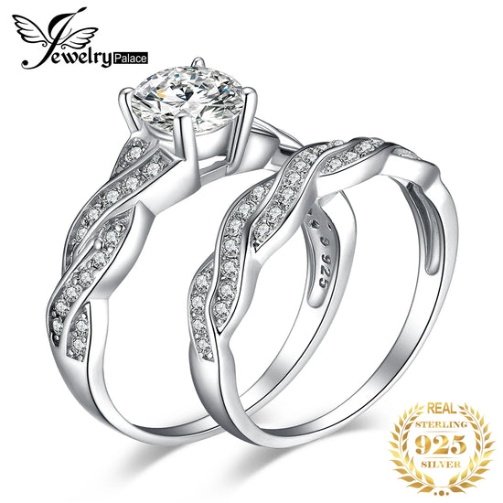 Jewelry Palace 2‑Piece Engagement & Wedding Ring Set for Women – 925 Sterling Silver 1.5ct AAAAA CZ Simulated Diamond Infinity Bridal Ring
