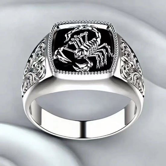 New Wish Scorpio Engraved Men’s Ring – European Silver‑Plated Scorpion Zodiac Band, Retro Anniversary Jewelry for Men