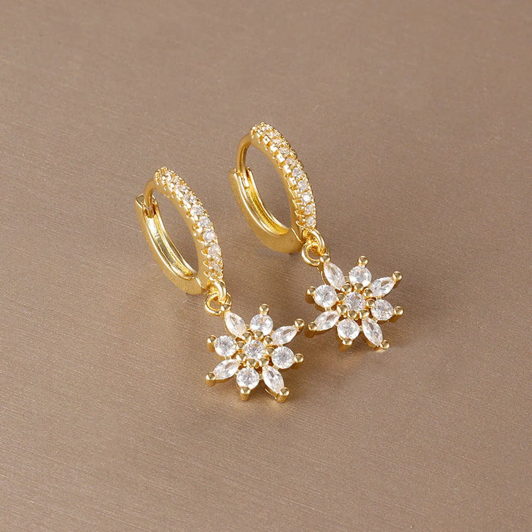Luxury stainless steel star dangle earrings with 14K gold plating and sparkling cubic zirconia for women
