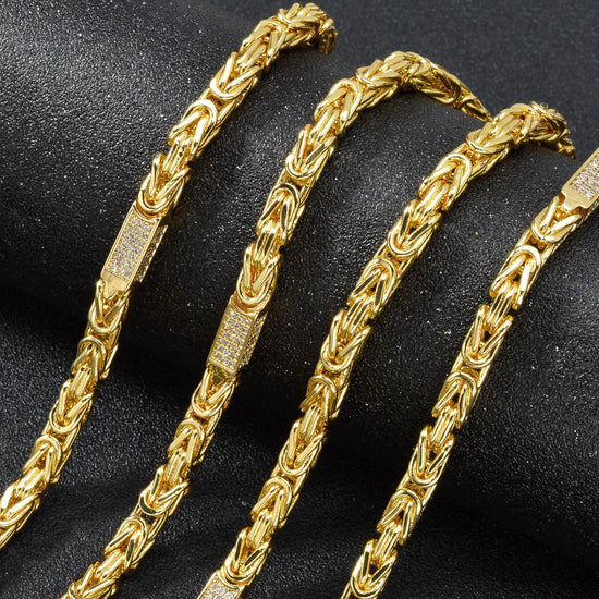Dubai 18K gold-plated unisex necklace with multi-layer woven link chain and three-dimensional zircon geometric design