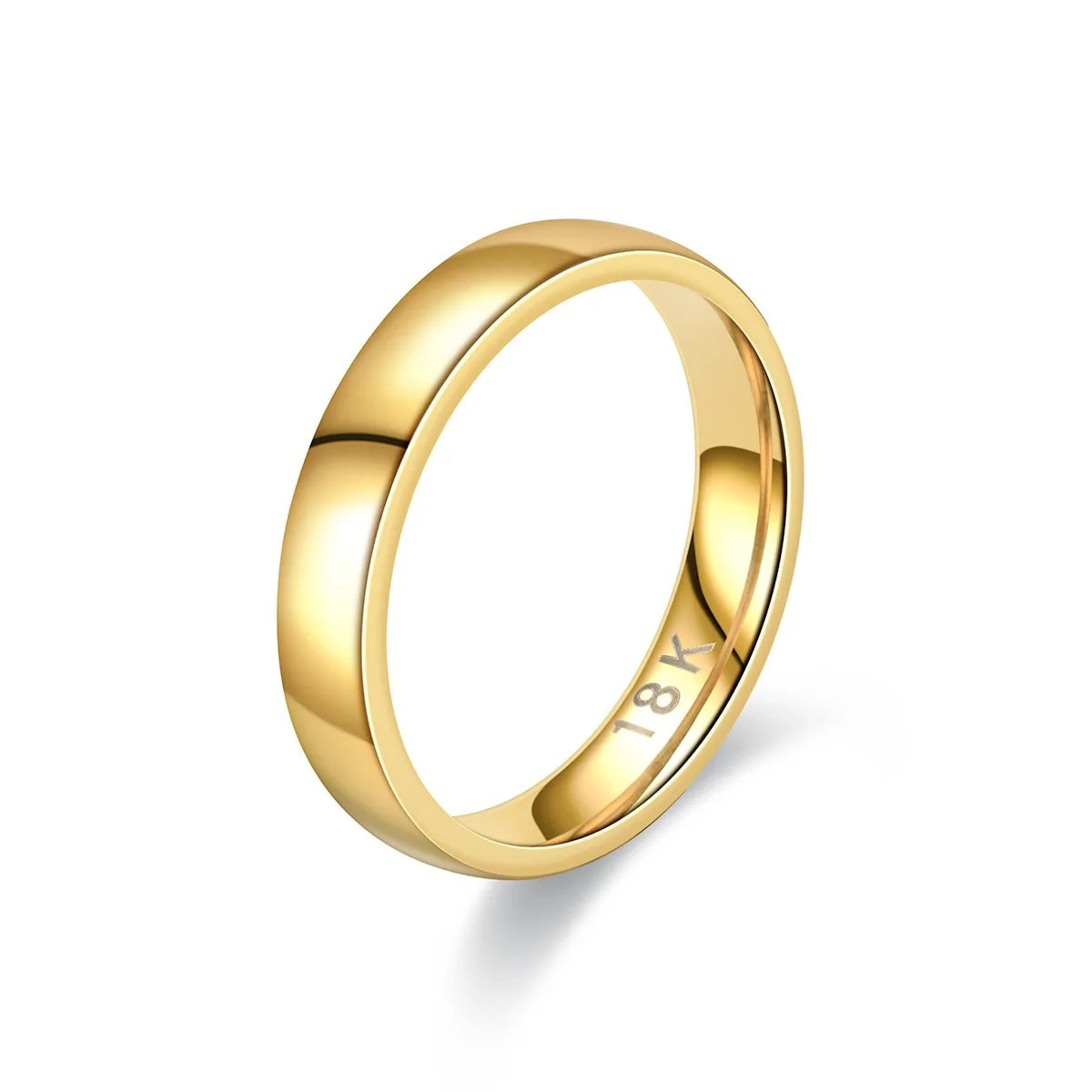 24K gold plated couple ring in 4mm stainless steel with simple letter pattern wedding band design