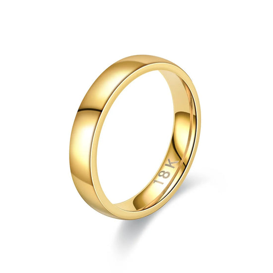 24K gold plated couple ring in 4mm stainless steel with simple letter pattern wedding band design
