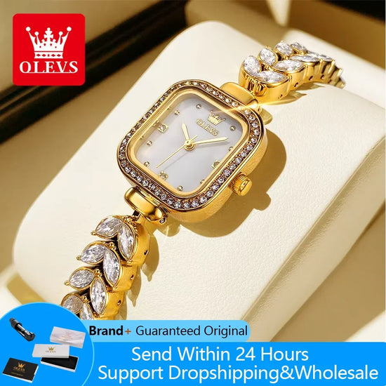 OLEVS 9987 Women’s Square Dial Quartz Watch – Waterproof Luxury Ladies Wristwatch with Stainless Steel Strap