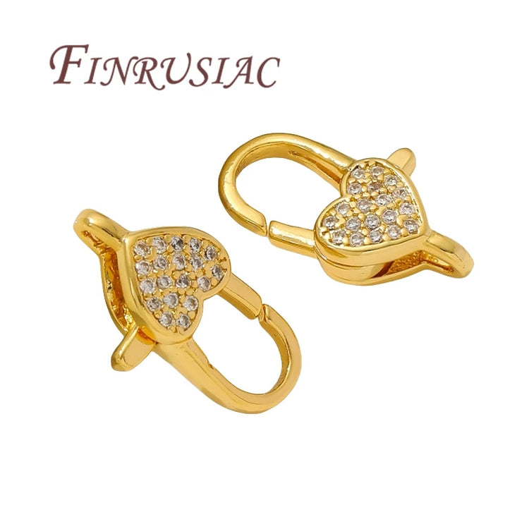 18K gold plated brass lobster clasp with zircon heart detail for bracelet and necklace jewelry making