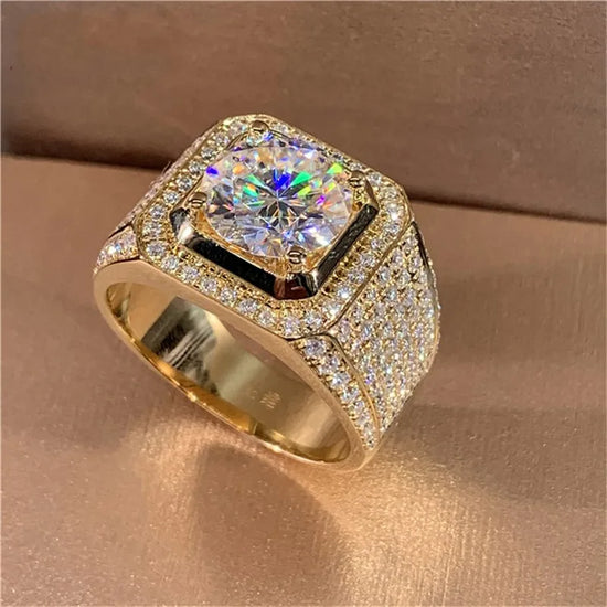 Solitaire 14K Gold Men’s 2ct Moissanite Ring – 925 Sterling Silver Lab‑Diamond Wedding Band, Adjustable Male Jewelry for Party & Ceremony