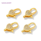 18K gold plated zircon heart lobster clasps in brass for bracelet connectors and DIY jewelry making