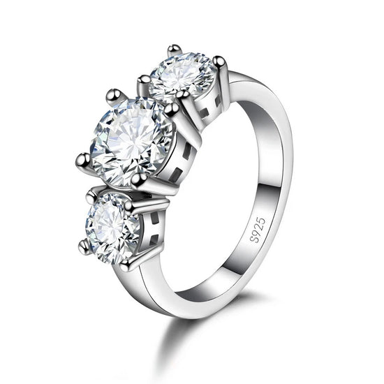 925 Sterling Silver‑Color 3 CZ Stone Band Ring – Prong‑Setting Wedding & Engagement Ring for Men and Women, Elegant Fashion Jewelry