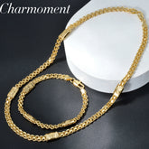 24K gold plated copper jewelry set with long necklace and matching bracelet in round Dubai-style design