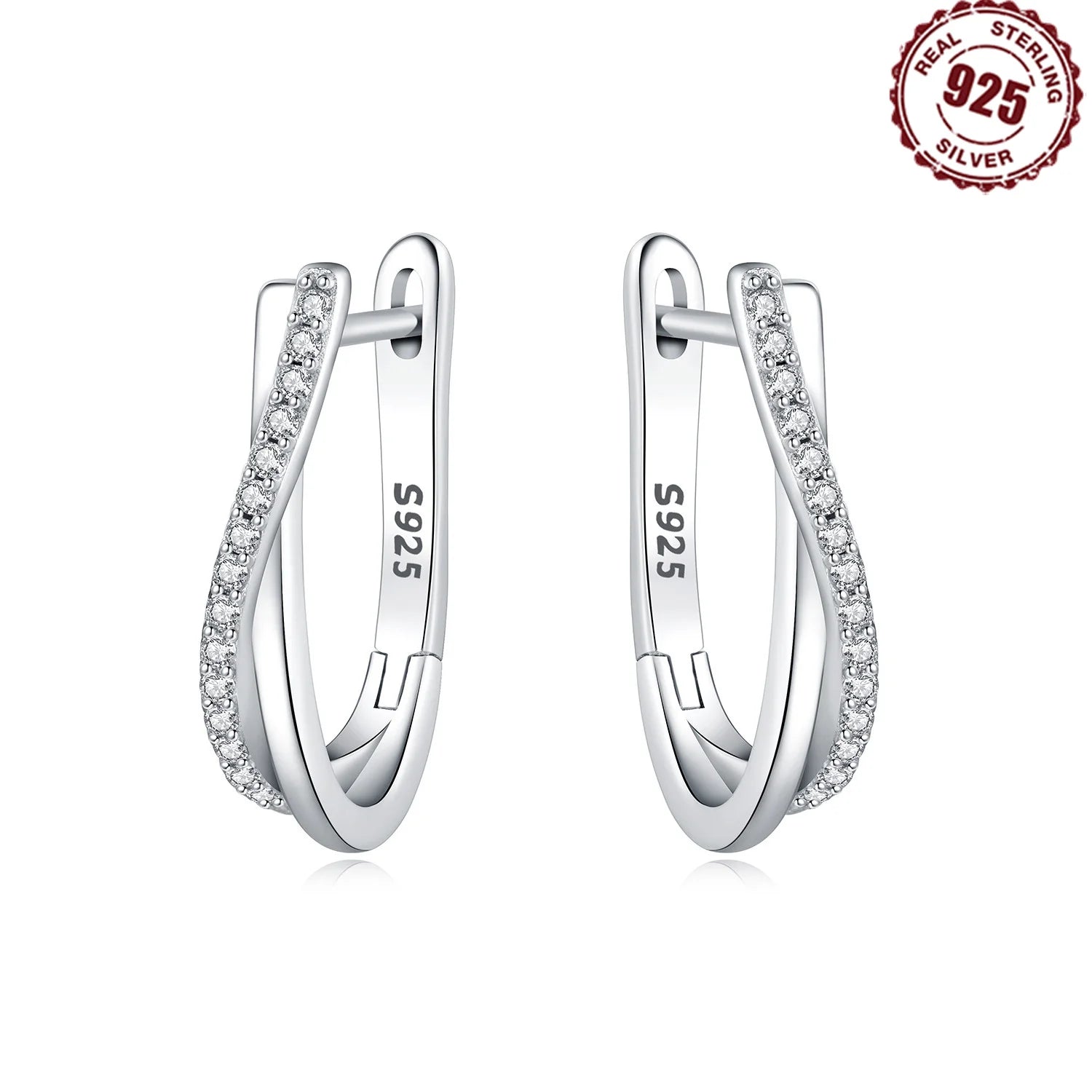 925 sterling silver star twisted line hoop earrings for women with lightweight hoops and secure closure