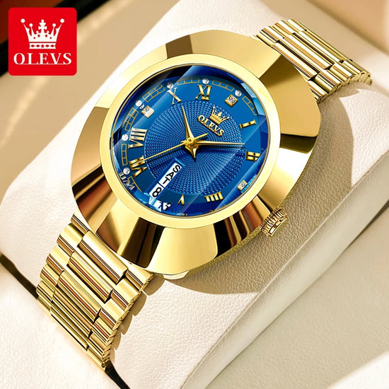 OLEVS Women’s Luxury Gold Quartz Watch – Elegant Tungsten Steel Case, Waterproof Fashion Ladies Wristwatch
