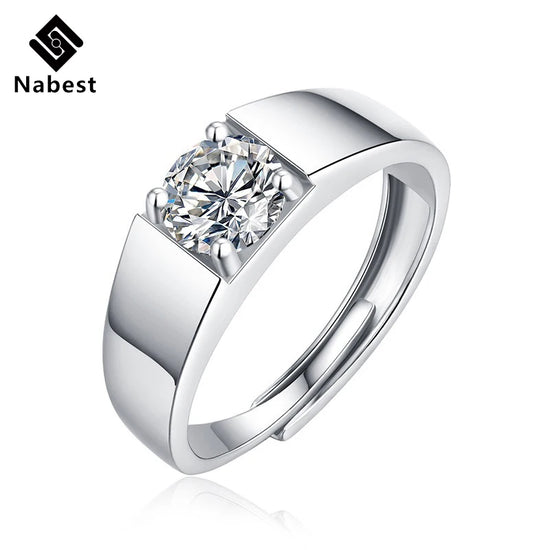 Nabest 925 Sterling Silver VVS Moissanite Men’s Ring – Adjustable Male Wedding Band, Premium Moissanite Diamond‑Like Shine, Fine Jewelry Gift