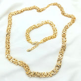 24K gold plated copper jewelry set with geometric necklace and matching bracelet in Italian Dubai style
