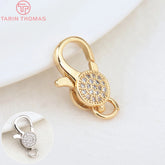 2PCS 11x15.5MM 24K gold color brass zircon connector clasps for necklace and bracelet jewelry making