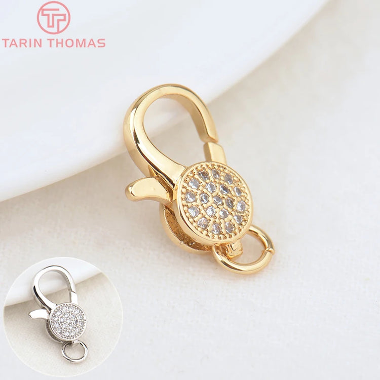 2PCS 11x15.5MM 24K gold color brass zircon connector clasps for necklace and bracelet jewelry making