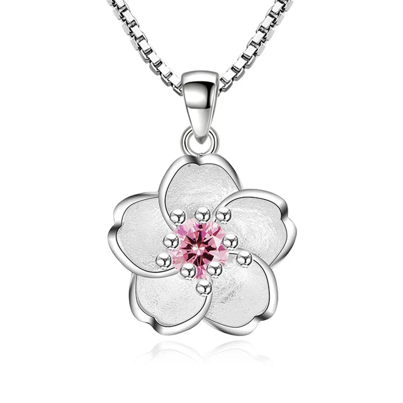 925 sterling silver pink purple peach blossom necklace for women with floral pendant and polished finish