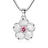925 sterling silver pink purple peach blossom necklace for women with floral pendant and polished finish