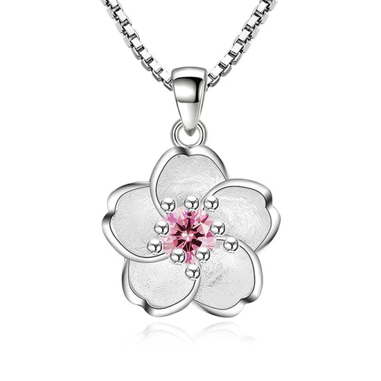925 sterling silver pink purple peach blossom necklace for women with floral pendant and polished finish