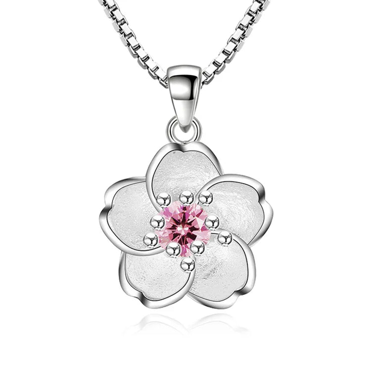 925 sterling silver pink purple peach blossom necklace for women with floral pendant and polished finish