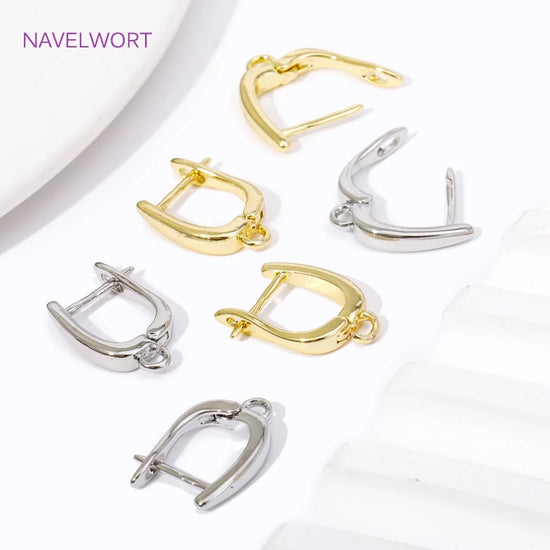 18K gold plated brass earring hooks with smooth earwire clasps and mirror-polished finish for DIY jewelry making