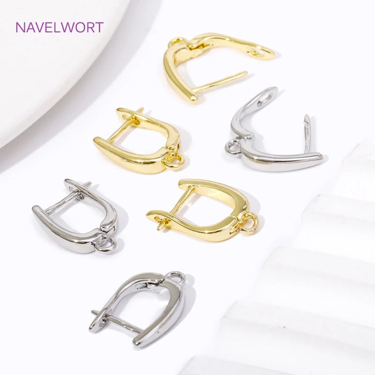 18K gold plated brass earring hooks with smooth earwire clasps and mirror-polished finish for DIY jewelry making
