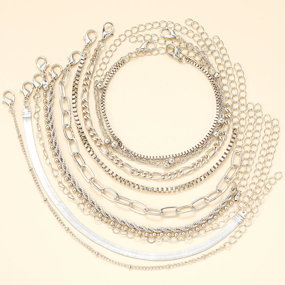11-piece boho anklet set with twisted flat snake chain designs for women, layered summer beach ankle jewelry