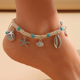 Handcrafted shell starfish beach anklet with tortoise-inspired accents and chain design for women