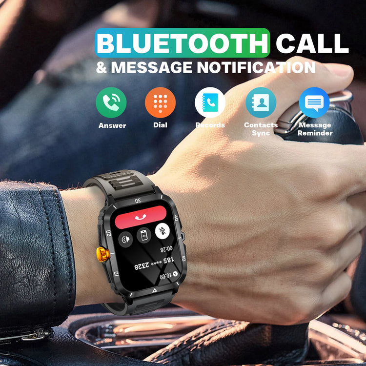 EIGIIS military smart watch with 1.96 inch IPS screen, Bluetooth call, 3ATM waterproof design and sport tracking