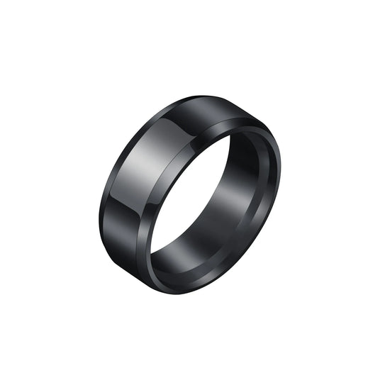 Kissmoon 8mm stainless steel couple ring with simple polished band in gold, silver, rose gold, or black