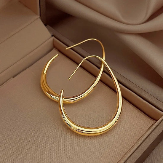 925 sterling silver gold-tone oval hoop earrings with elongated ellipse shape for women