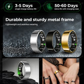 R09 smart ring with charging case, stainless steel health tracker with heart rate, SpO2, temperature monitoring