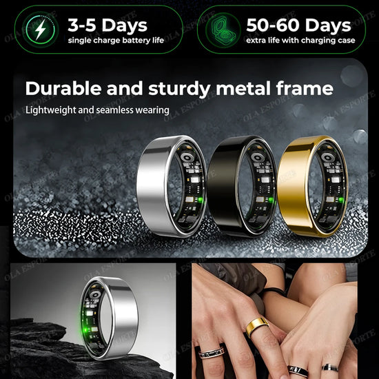 R09 smart ring with charging case, stainless steel health tracker with heart rate, SpO2, temperature monitoring