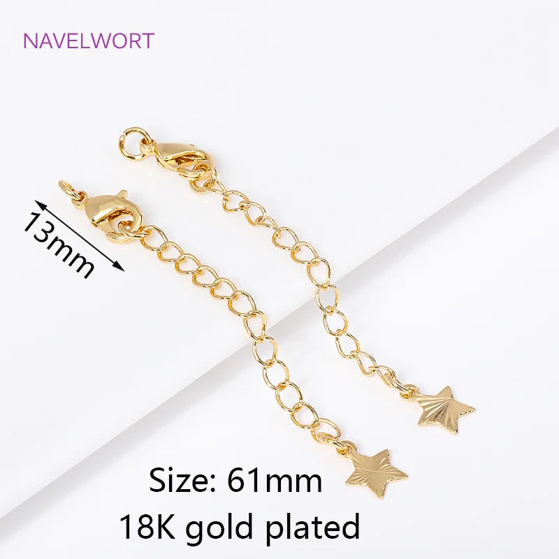 18K gold plated brass extender chain with lobster clasp and tail chain for DIY bracelet and necklace making