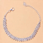 Shining cubic zirconia silver-tone chain anklet with adjustable ankle bracelet design for barefoot sandals foot jewelry
